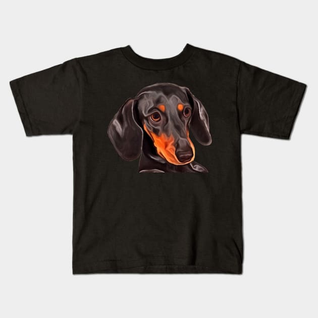 Natural Ear Cute Sad Doberman Puppy Watercolor Painting Kids T-Shirt by TheRelaxedWolf